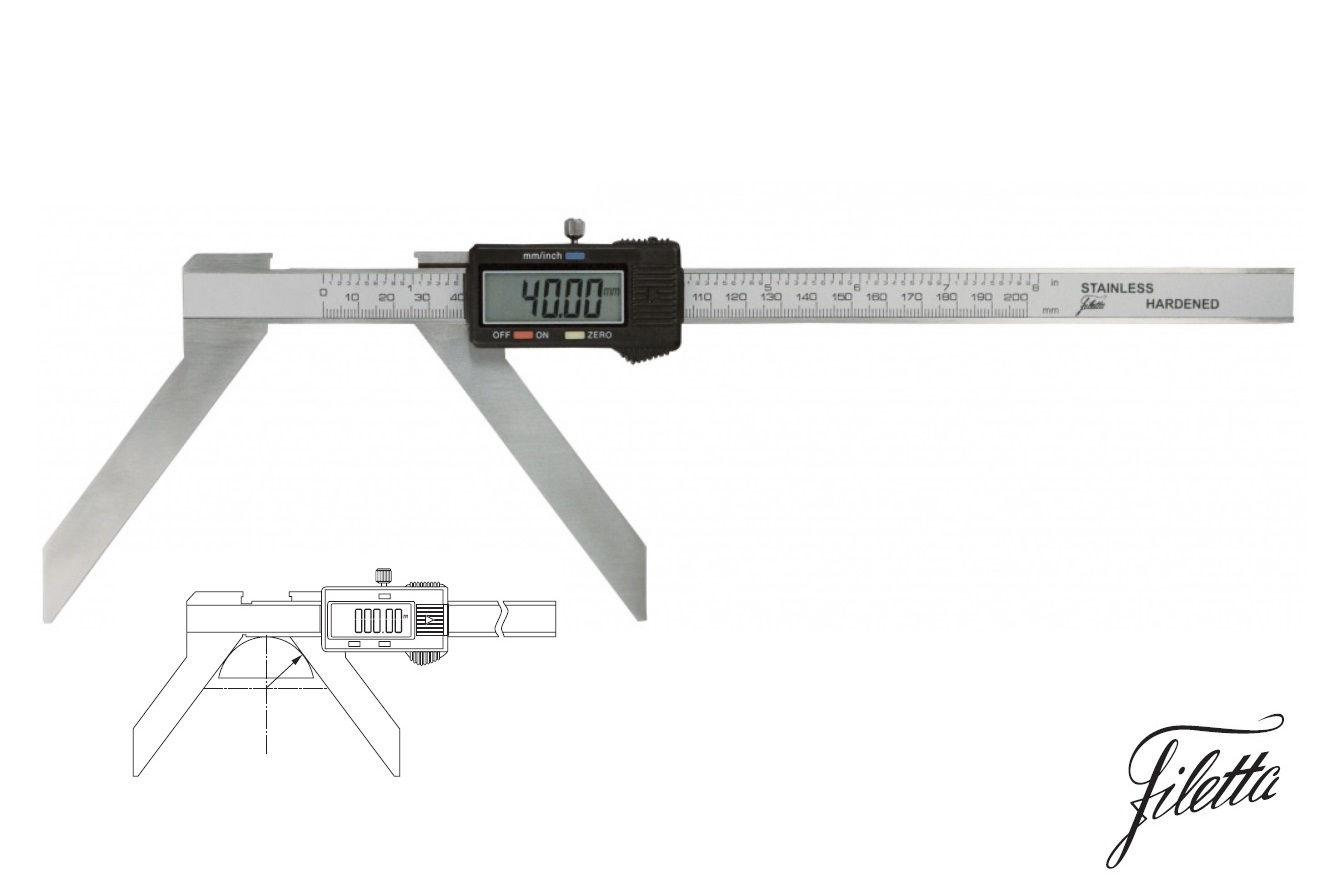 Digitální posuvné měřítko Filetta 3-150 mm na měření rádiusů