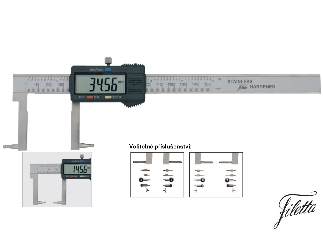 Digitální posuvné měřítko Filetta 0-150 mm pro výměnné měř. doteky se závitem M2,5