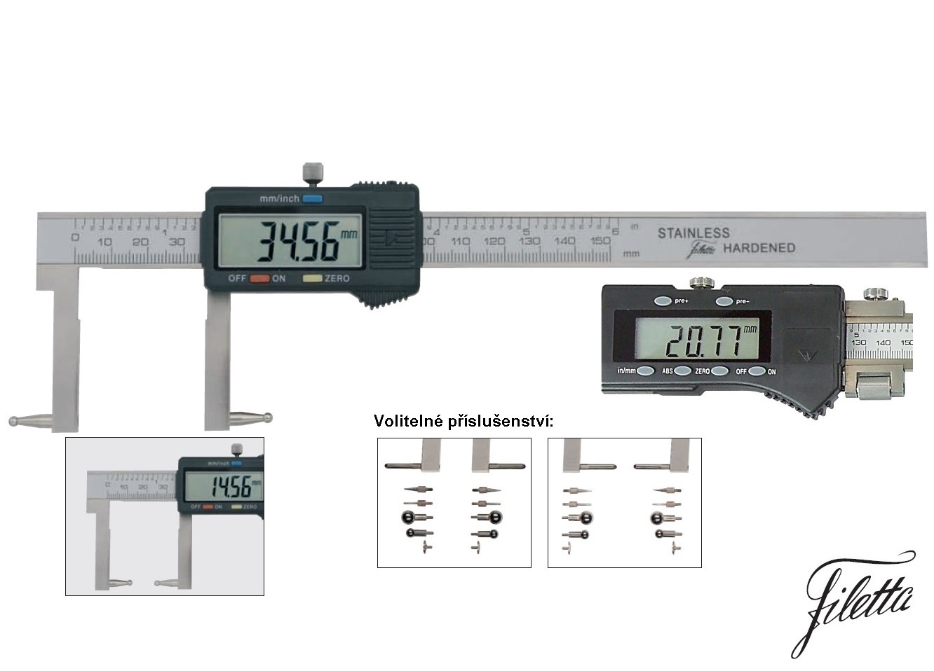 Digitální posuvné měřítko Filetta 0-500 mm pro výměnné měř. doteky se závitem M2,5
