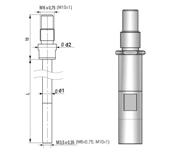 Prodloužení MaraMeter 844 Dv, L-49 mm, připojovací závit M6x0,75 / M3,5x0,35
