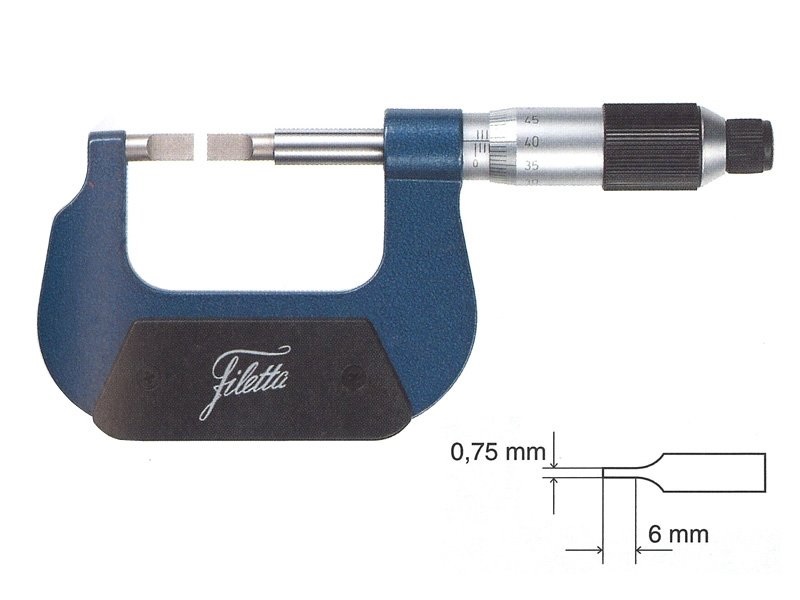 Třmenový mikrometr Filetta na měření drážek 50-75 mm s doteky 0,75x6 mm