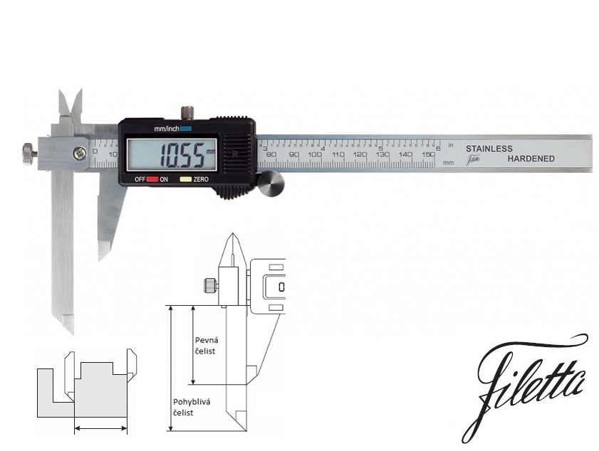 Digitální posuvné měřítko Filetta 0-200 mm s posuvnou měřicí čelistí
