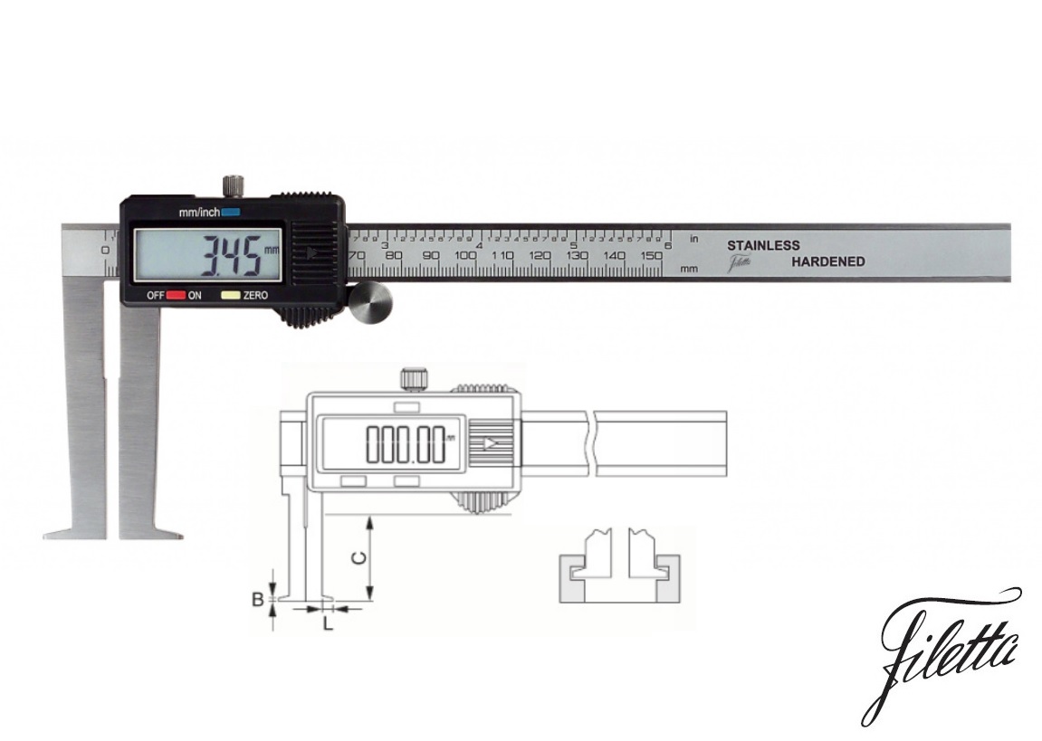 Digitální posuvné měřítko Filetta na vnitřní zápichy 50-300 mm
