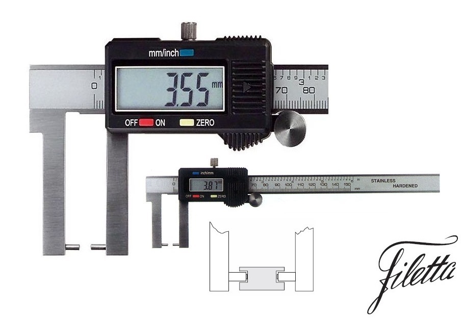 Digitální posuvné měřítko Filetta 0-200 mm pro měření vnějších drážek