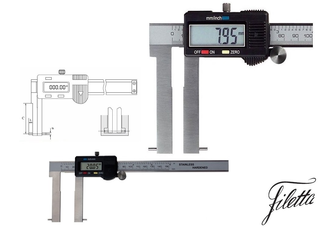 Digitální posuvné měřítko Filetta 40-200 mm pro měření vnitřních drážek