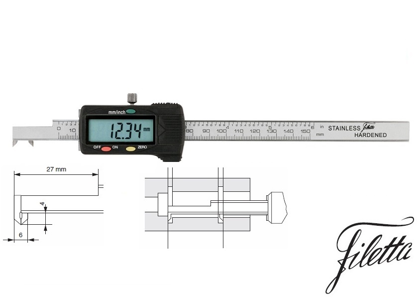 Digitální posuvné měřítko Filetta 0-140 mm pro měření vnitřních drážek
