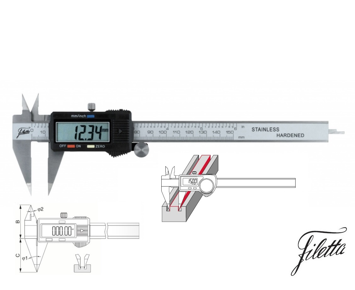 Digitální posuvné měřítko Filetta 0-200 mm s ostrými hroty