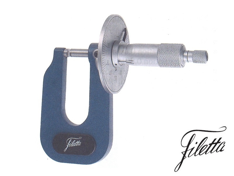 Třmenový mikrometr Filetta 0-25 mm na měření plechů a pásů, ploché doteky