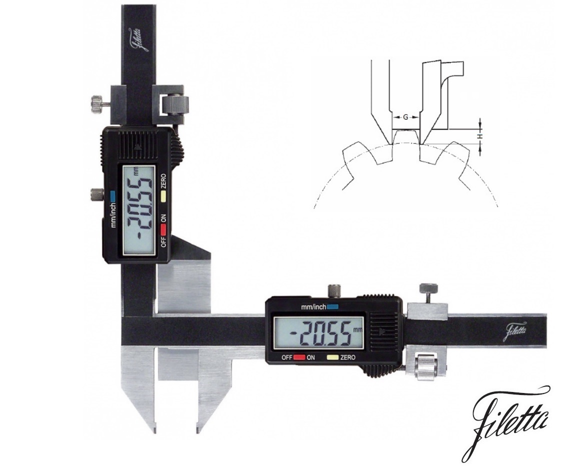 Digitální posuvný zuboměr Filetta modul 5-50 mm, měřicí plochy tvrdokov