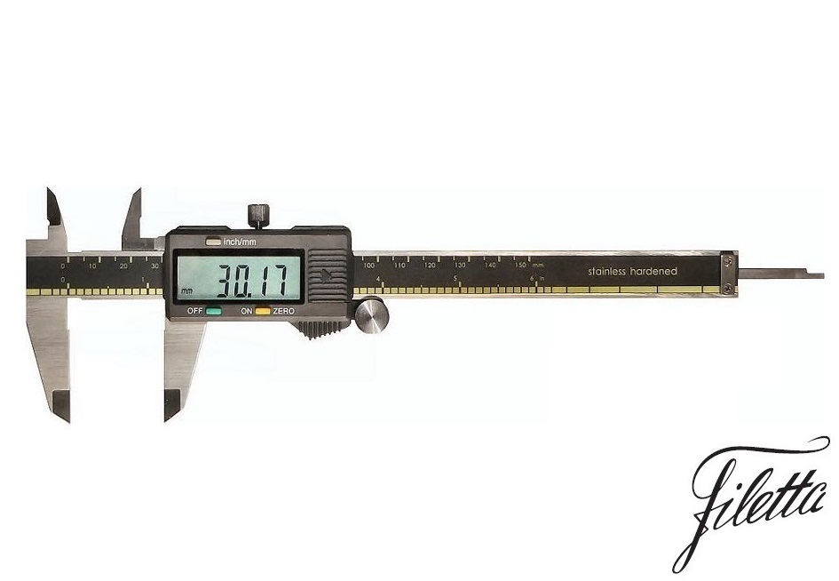 Posuvné měřítko digitální Filetta 0-150 mm, s plochým hloubkoměrem, bez výstupu dat