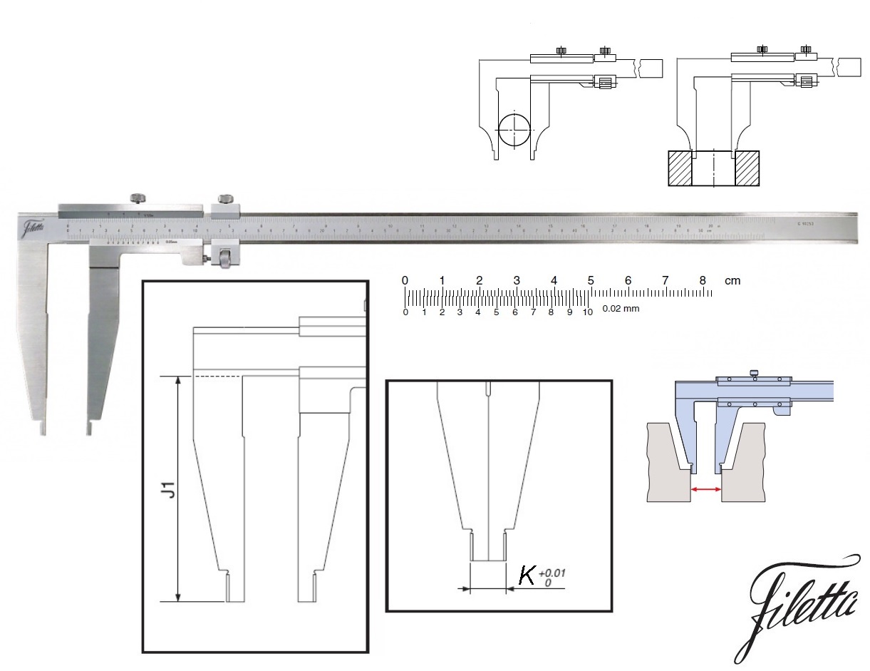 Posuvné měřítko Filetta 0-1000 mm, 0,02 mm, čelisti 150 mm, bez měřicích nožíků