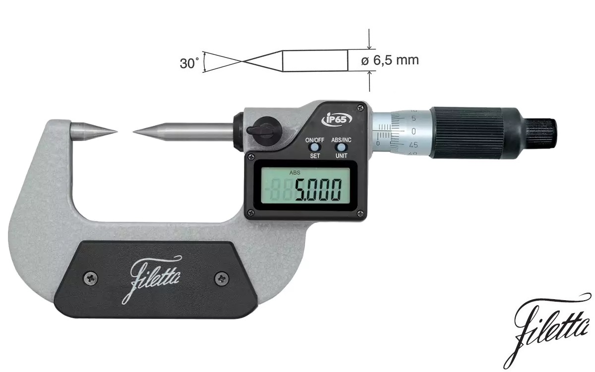 Digitální třmenový mikrometr Filetta 75-100 mm s hroty 30°