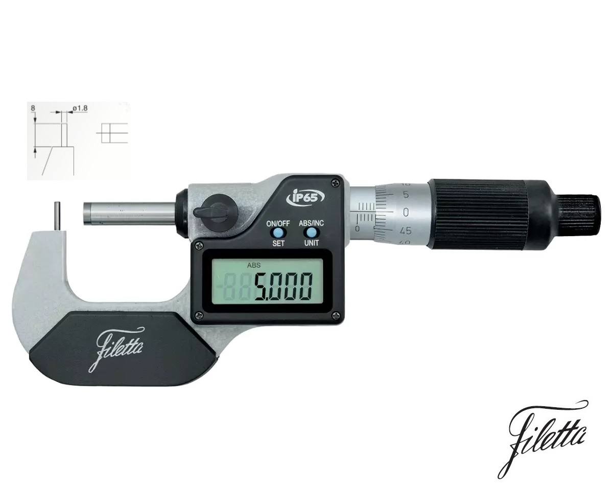 Digitální třmenový mikrometr Filetta 25-50 mm na měření stěn trubek