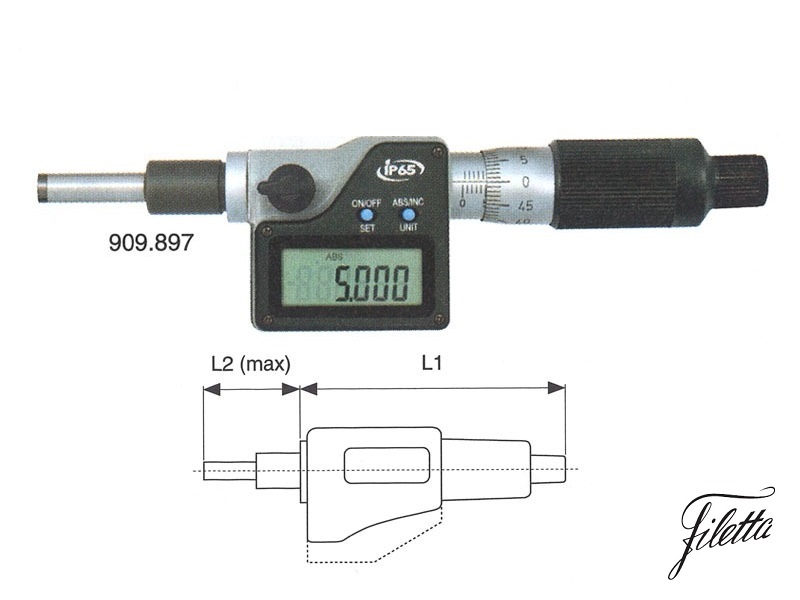 Mikrometrická hlavice digitální Filetta 0-25 mm, IP65