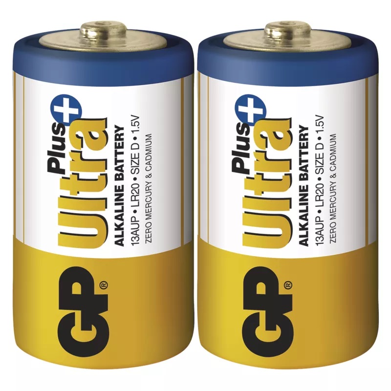 Alkalická baterie 1,5 V GP Ultra Plus LR20 (velké mono, D), průměr 34,2 x 61,5 mm