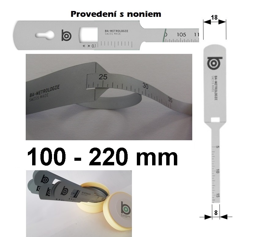 Měřicí pásek pro měření vnějšího průměru 100-220 mm, provedení s noniem 0,1 mm