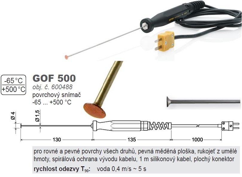 Povrchový termoelektrický snímač teploty typ K,  (-65÷500)°C pro rovné kovové povrchy