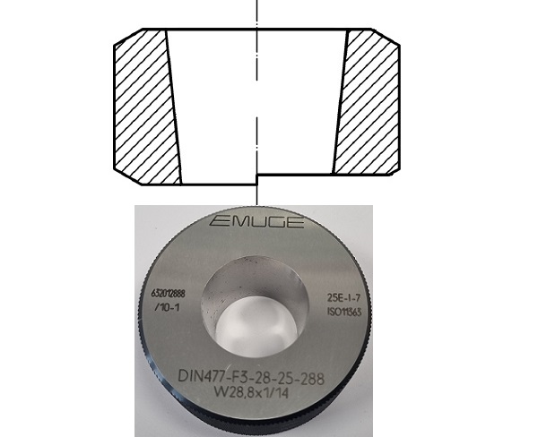 Hladký kalibr - kroužek min/max 25E-I-7 ISO 11363 (DIN 477-F3-28-25-288 W28,8x1/14)