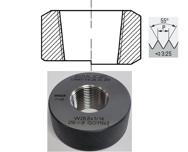 Závitový kalibr - kroužek kuželový min/max 25E I-8 (W28,8x14) dle DIN 477 / ISO 11363