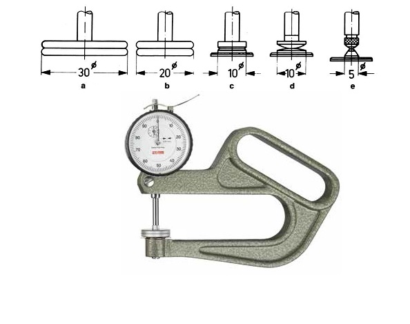 Setinový tloušťkoměr 0-10 mm, měřicí doteky „d“: radius 10 mm