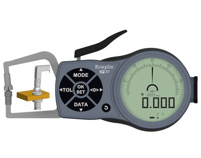 Digitální úchylkoměr s měřicími rameny pro vnější měření 0-10 mm, talířky průměr 10 mm