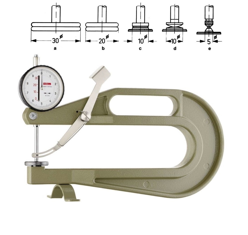 Desetinový tloušťkoměr 0-30 mm, měřicí doteky „d“: radius 10 mm