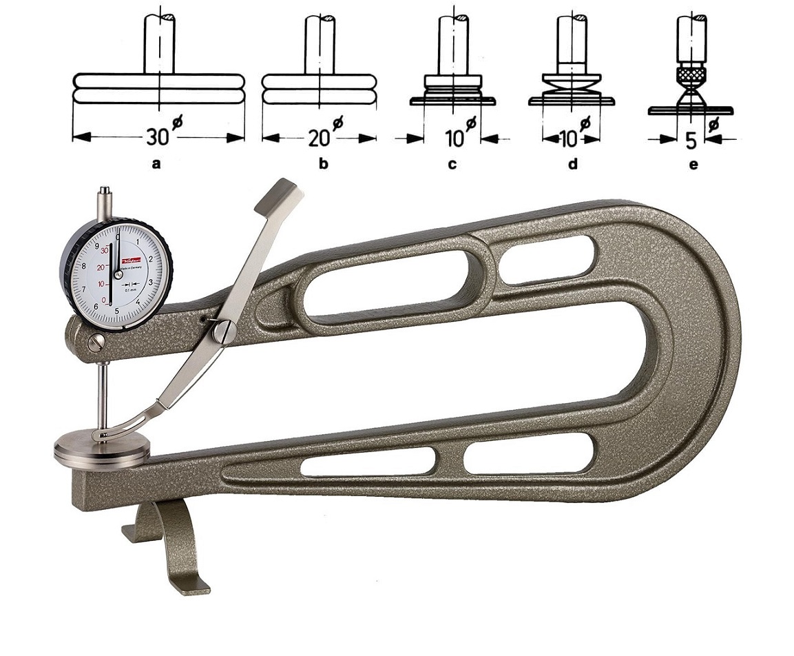 Desetinový tloušťkoměr 0-30 mm, měřicí doteky „c“: plochý, průměr 10 mm (standardní)