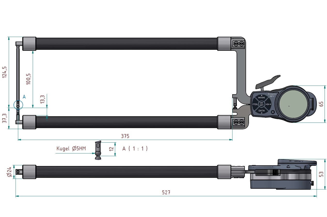 Speciální digitální úchylkoměr s měřicími rameny pro vnější měření 0-100 mm