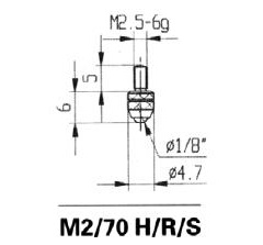 M2/70R - Měřicí dotek s rubínovou kuličkou pro úchylkoměr číseníkový