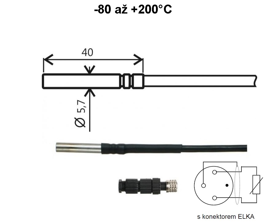 Teplotní sonda Pt1000TG68/E, konektor ELKA, kabel 2 metry