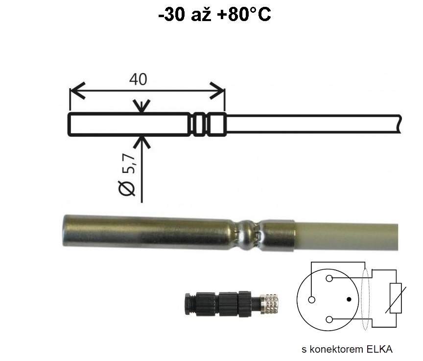 Teplotní sonda Pt1000TGL40/E, konektor ELKA, kabel 10 metrů