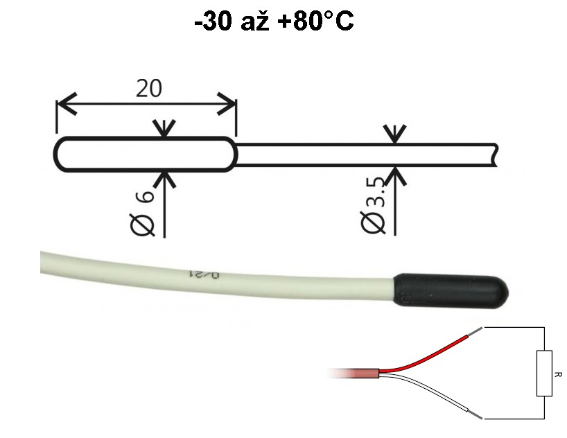 Teplotní sonda Pt1000TR160/0, bez konektoru, kabel 2 metry