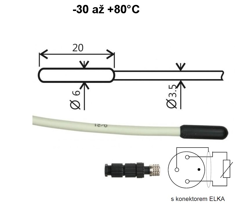 Teplotní sonda Pt1000TR160/E, konektor ELKA, kabel 5 metrů