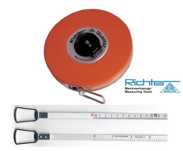 5m - Měřící pásmo pro měření délek a průměrů - ocel, bílý lak, očko hladké, Richter