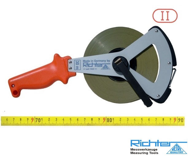 15m - Měřící pásmo ocelové, povlakované PVC, stupnice mm, přesnost EG II