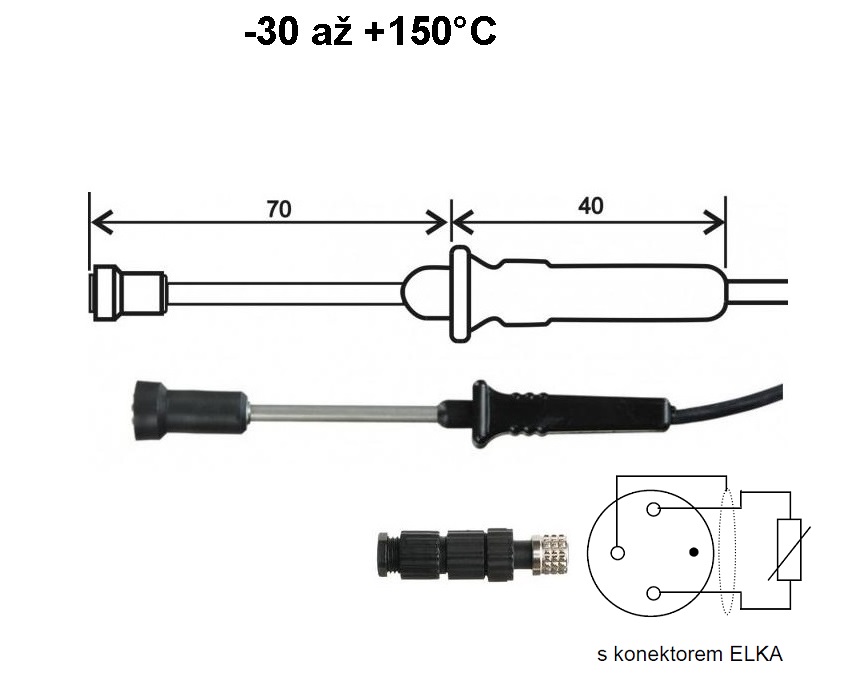 Teplotní sonda 2034-220/E s čidlem Pt1000, konektor ELKA, kabel 1 metr