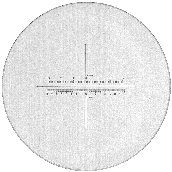 S-2044-S - Nitkový kříž, nula na středu, dvojitá škála na horizontální základně, dílek 0,1