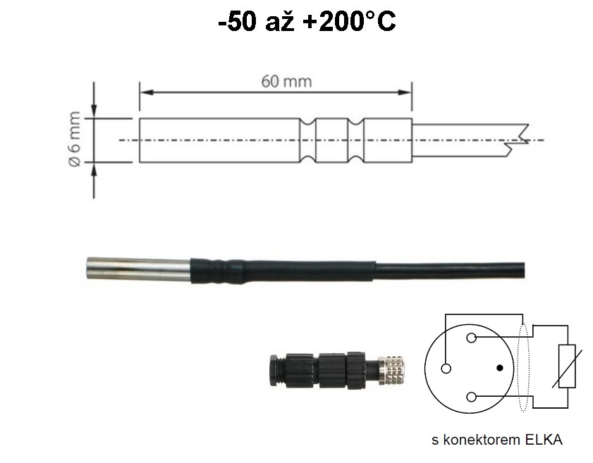 Teplotní sonda Pt1000TG68/E, konektor ELKA, kabel 1 metr