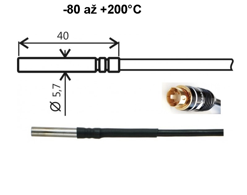 Teplotní sonda Pt1000TG8/M, kabel 5m, konektor MiniDin