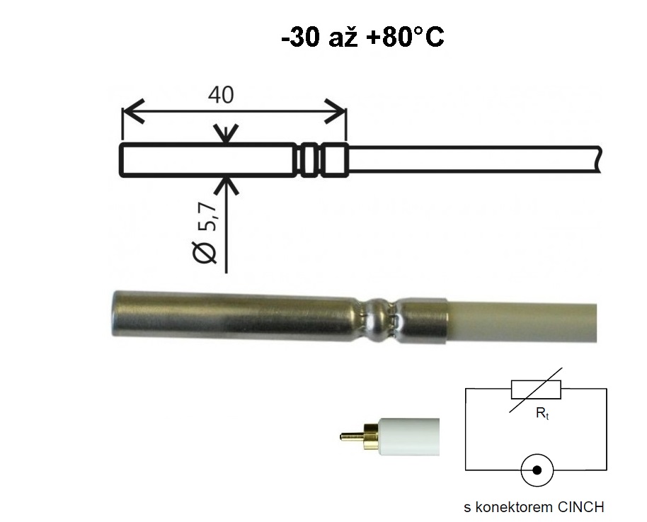 Teplotní sonda Pt1000TGL40/C, konektor CINCH, kabel 1 metr