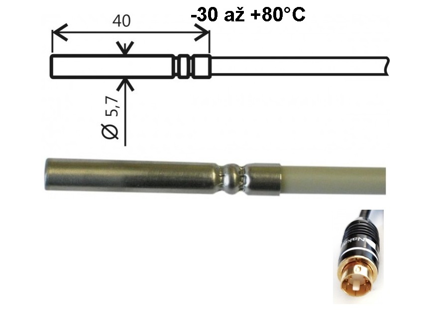 Teplotní sonda Pt1000TGL40/M, konektor MiniDin, kabel 1 metr