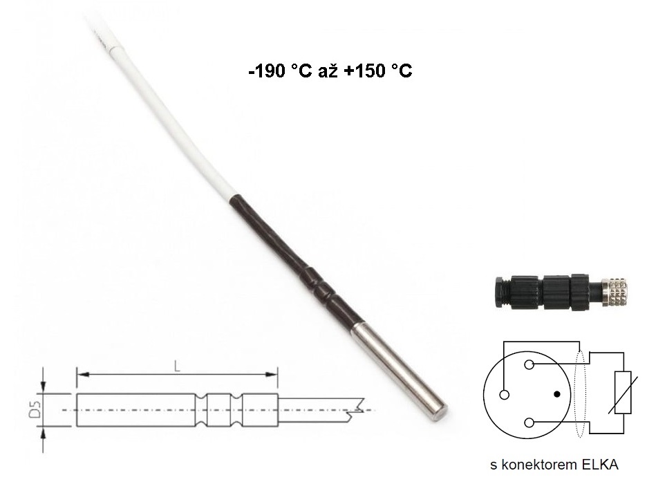 Kryogenní teplotní sonda Pt1000TR125/E, konektor ELKA, -190 až +150°C, kabel 5 metrů