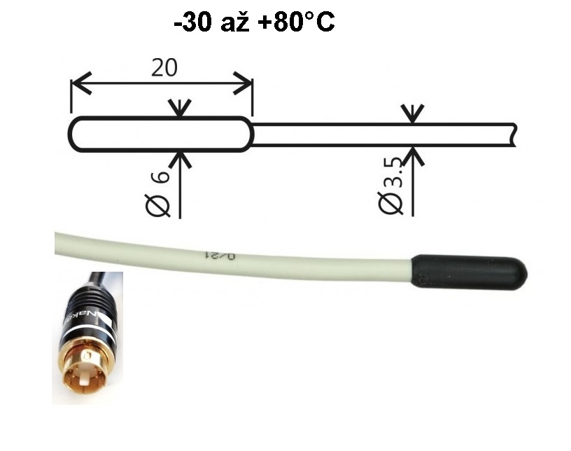 Teplotní sonda Pt1000TR160/M, konektor MiniDin, kabel 5 metrů