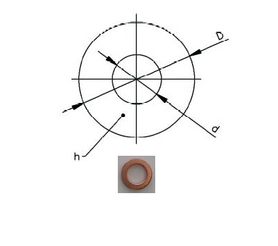 Cu-M12 - Těsnění měděné pod tlakoměr se závitem M12x1,5, G1/4 (10x6x1,5) 