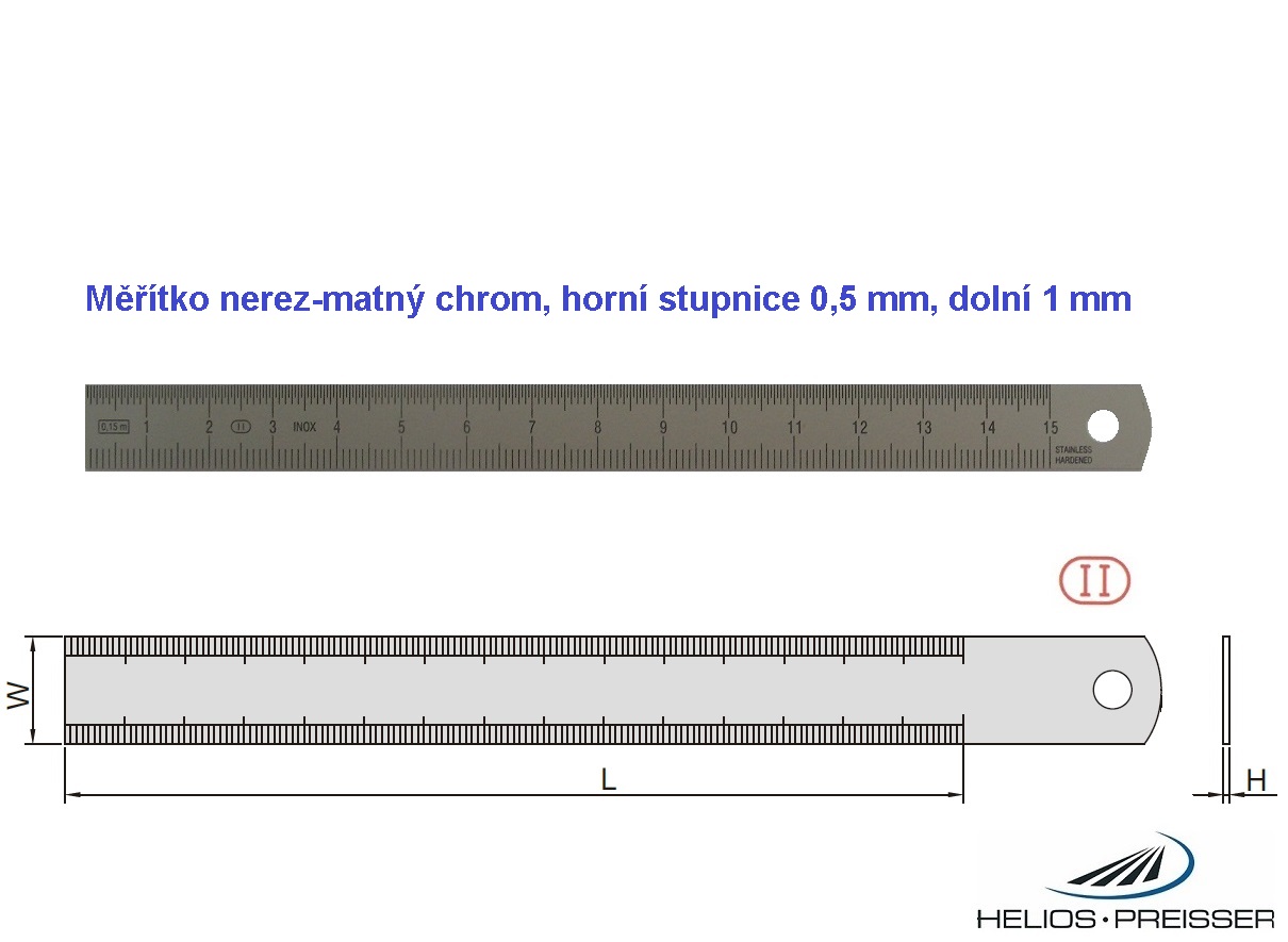 Měřítko ohebné 150/13x0,5 mm, nerez-matný chrom, horní stupnice 0,5 mm, dolní 1 mm,  EG II