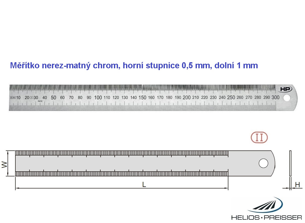 Měřítko tenké 1000 /30x1 mm, nerez-matný chrom, horní stupnice 0,5 mm, dolní 1 mm,  EG II
