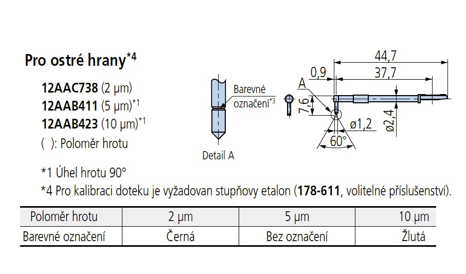 Dotek pro ostré hrany, poloměr hrotu 10 µm, 90°, pro drsnoměry série SJ-410