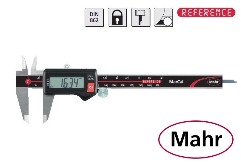 Digitální posuvné měřítko Mahr 0-150 mm, typ 16 ER, s kolečkem a plochým hloubkoměrem