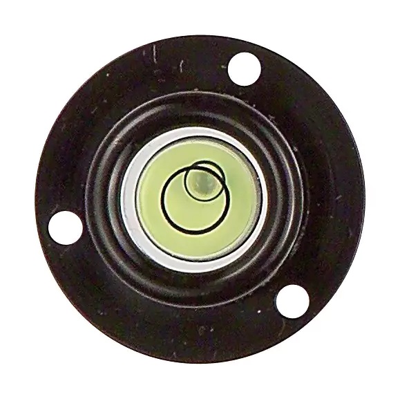 Kruhová vodováha černý plast průměr 30/20 mm s otvory pro našroubování