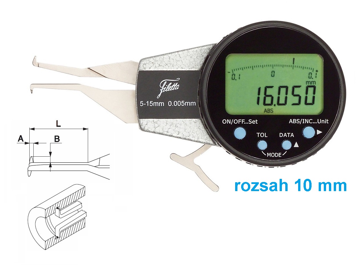 Digitální úchylkoměr s měřicími rameny pro vnitřní měření Filetta 10-20 mm, doteky 1,5 mm